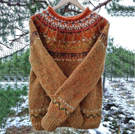 Women's Nordic Icelandic Sweater – Vintage Pattern Crew Neck Pullover