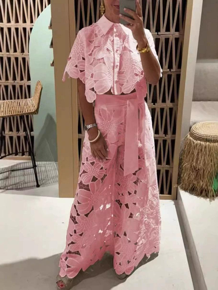Isabella Floral Embroidery Hollow Suit