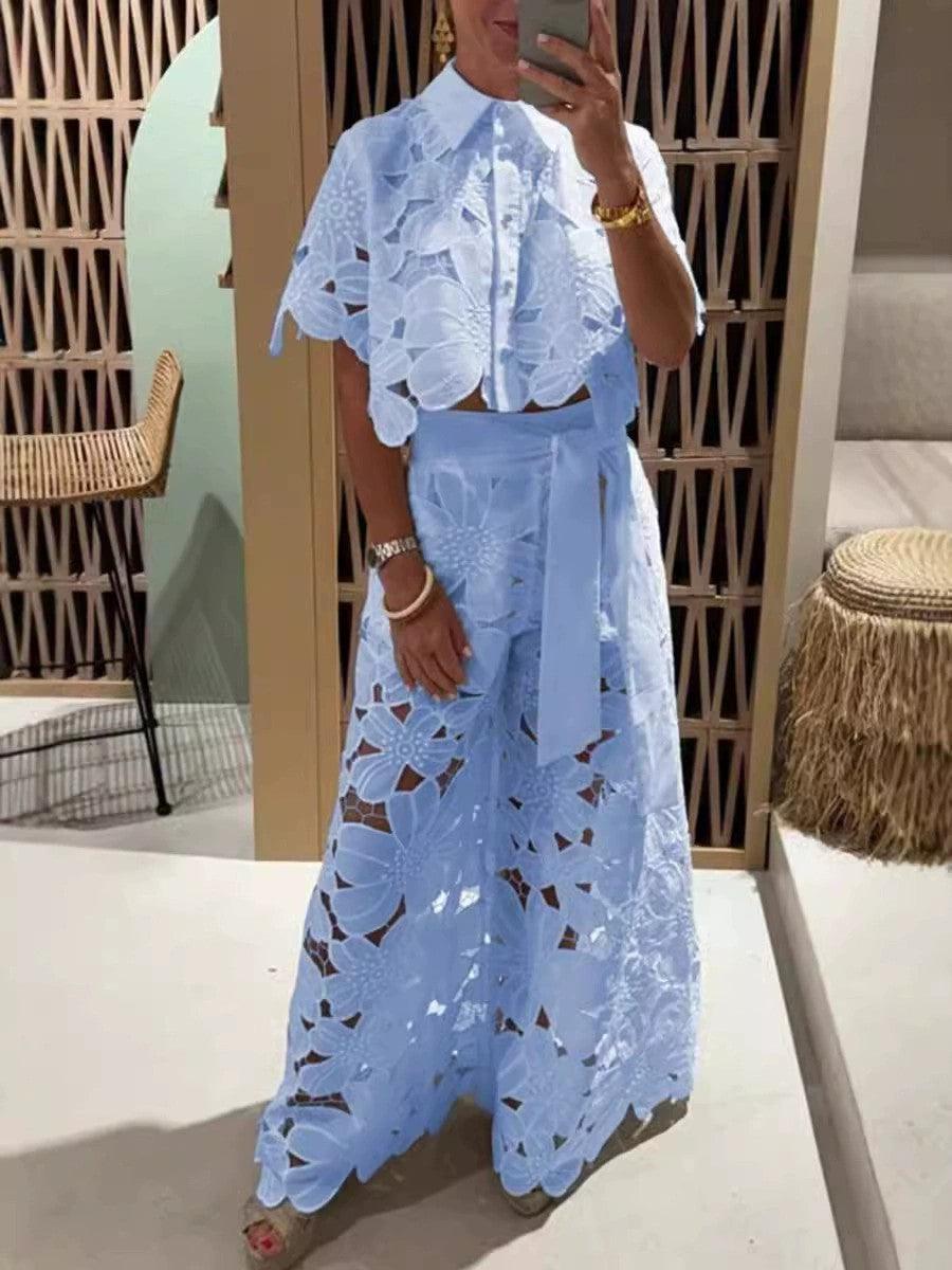 Isabella Floral Embroidery Hollow Suit