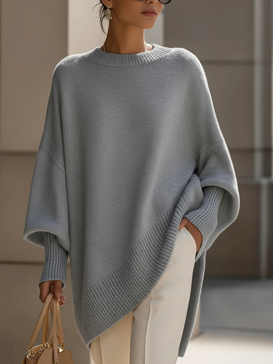 Women's Oversized Poncho Sweater Mock Neck Long Sleeve Asymmetric Hem Casual