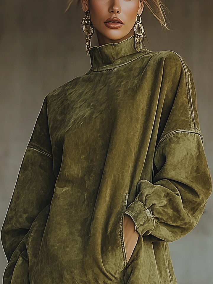 Darcie | Suede Dress with Fringes and Turtleneck