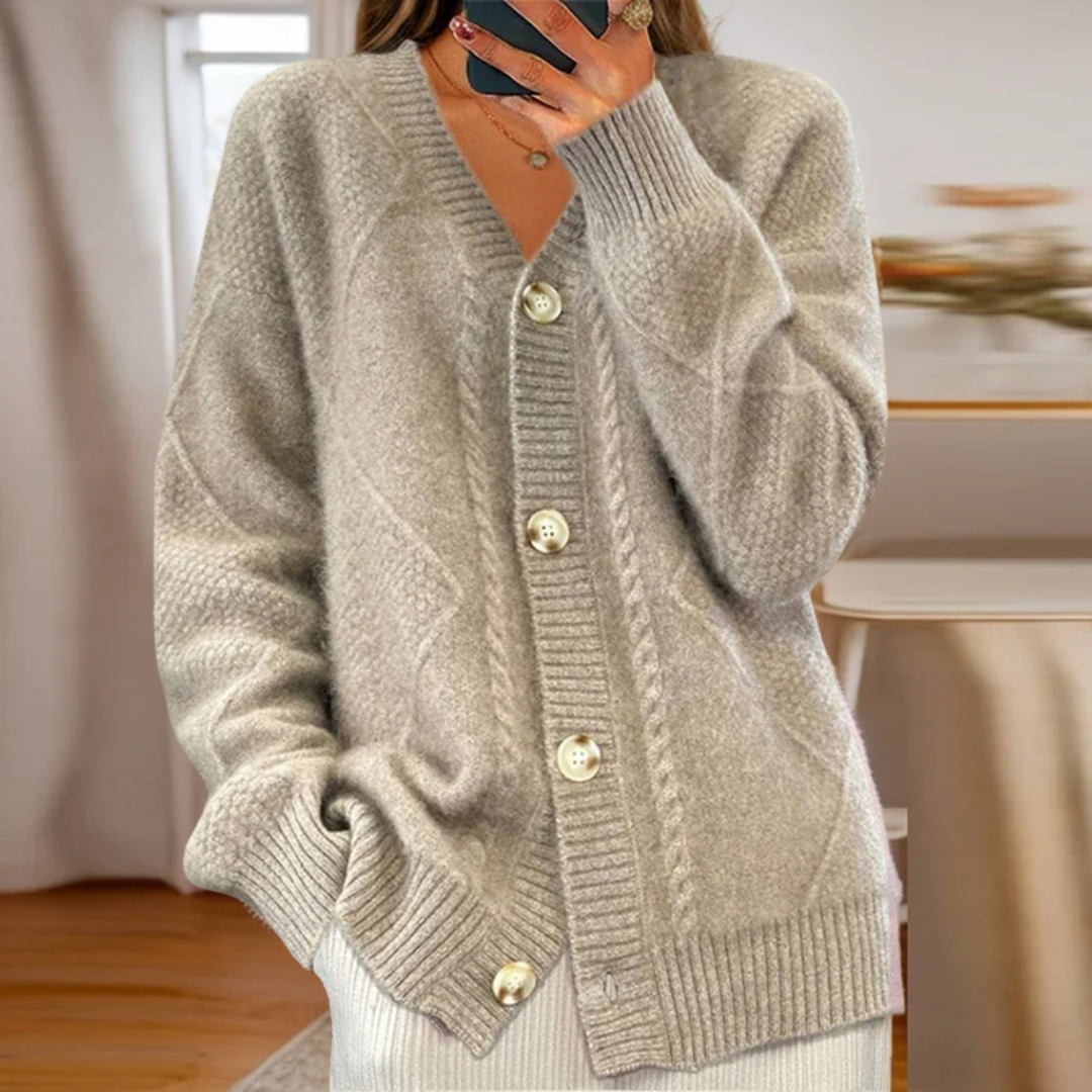 Women's Cable Knit Cardigan Button Front Long Sleeve V-Neck Sweater