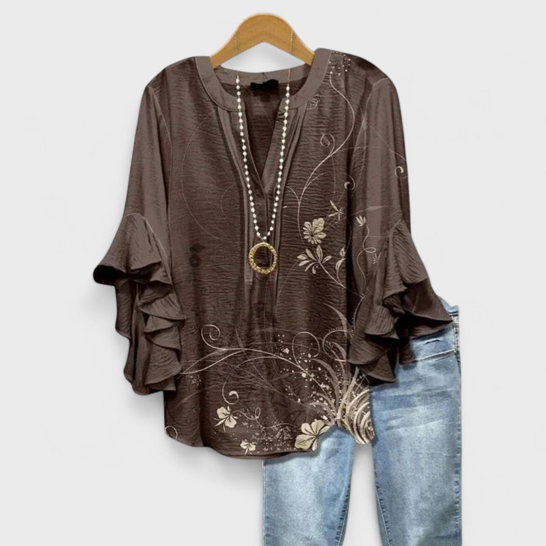Elara | Blouse with V-Neck and Ruffled Sleeves for Women