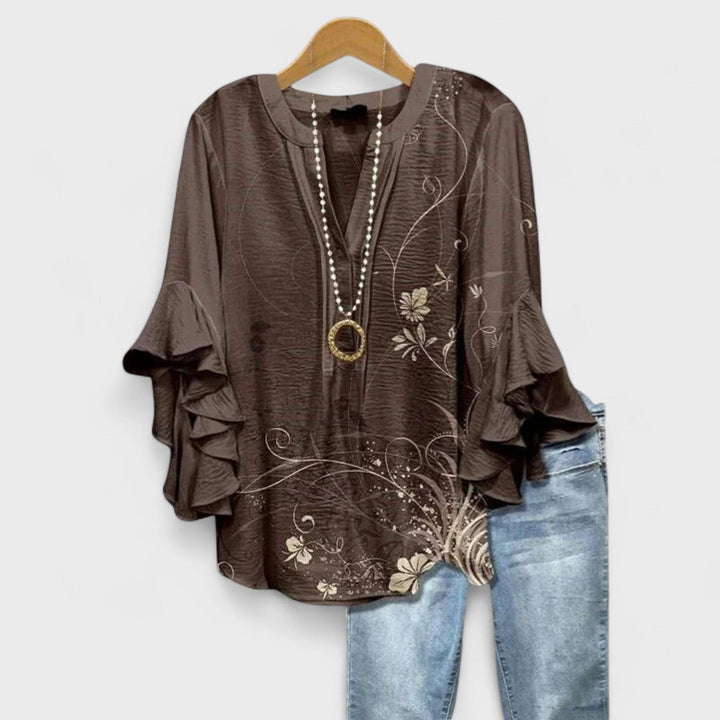 Elara | Blouse with V-Neck and Ruffled Sleeves for Women