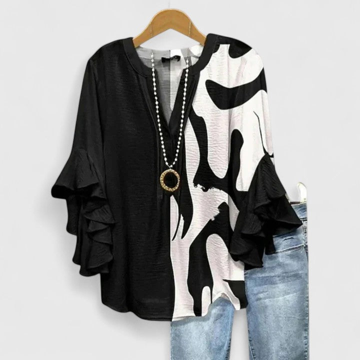 Konstanze | Floral Blouse with Ruffle Sleeves for Women
