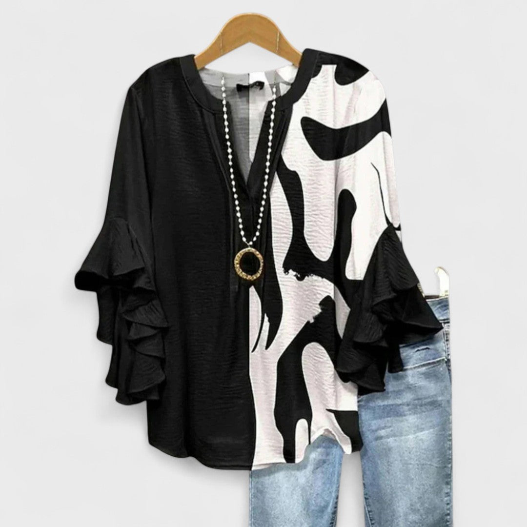 Elara | Blouse with V-Neck and Ruffled Sleeves for Women
