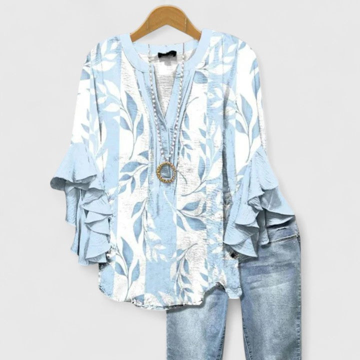Konstanze | Floral Blouse with Ruffle Sleeves for Women