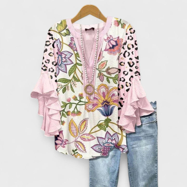 Elara | Blouse with V-Neck and Ruffled Sleeves for Women