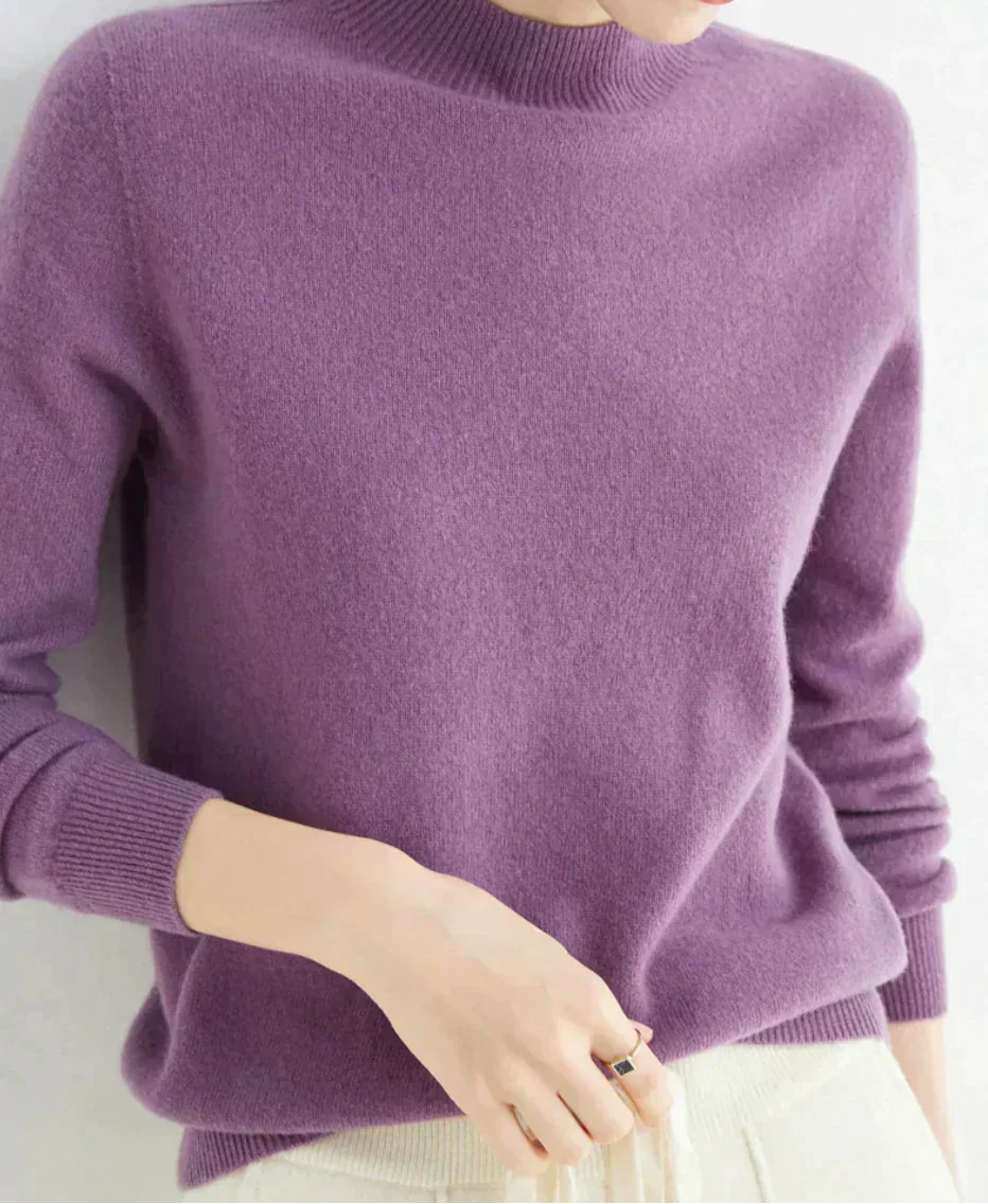 Women's Cashmere Mock Neck Sweater Long Sleeve Knit Pullover Winter