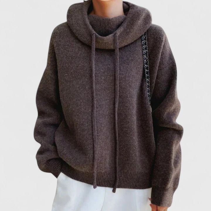 Tin | Women's Cowl Neck Sweater with Drawstring Collar