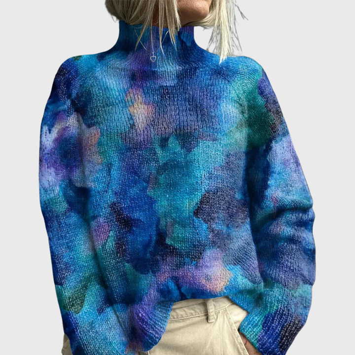 Women's Turtleneck Sweater Long Sleeve Printed Pullover Winter Casual