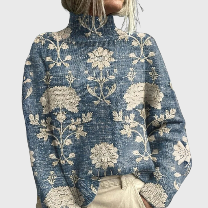Women's Turtleneck Sweater Long Sleeve Printed Pullover Winter Casual
