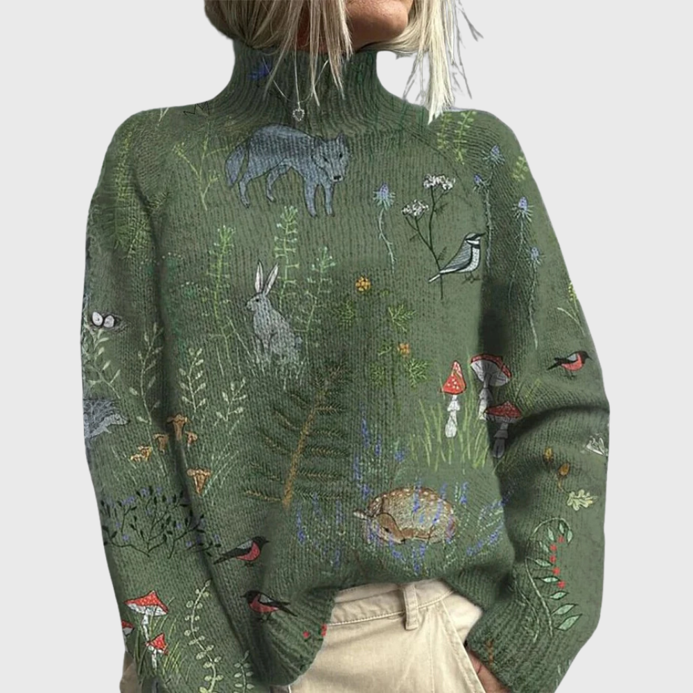Women's Turtleneck Sweater Long Sleeve Printed Pullover Winter Casual