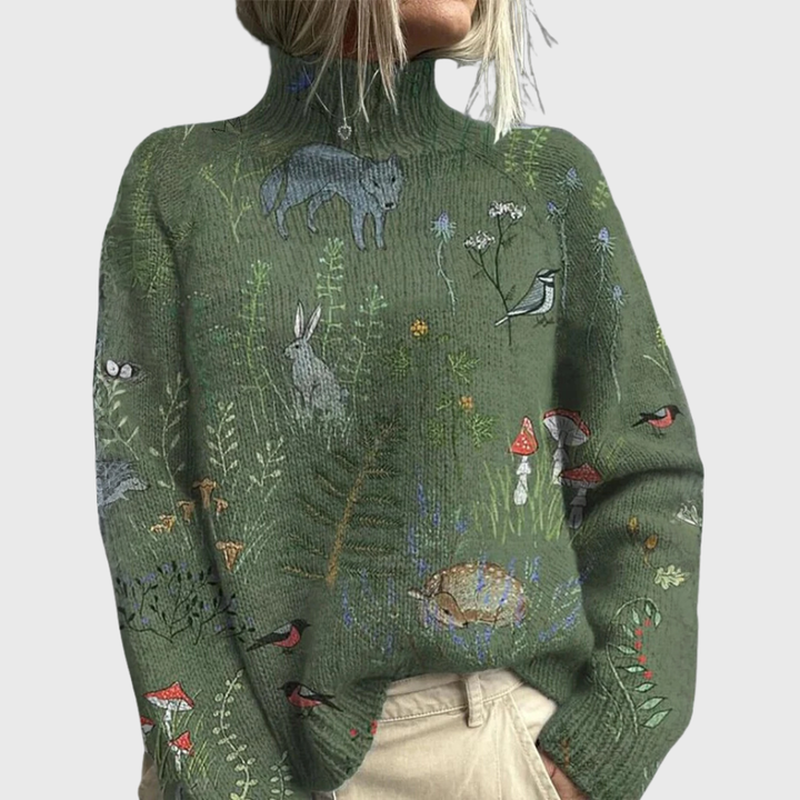 Women's Turtleneck Sweater Long Sleeve Printed Pullover Winter Casual