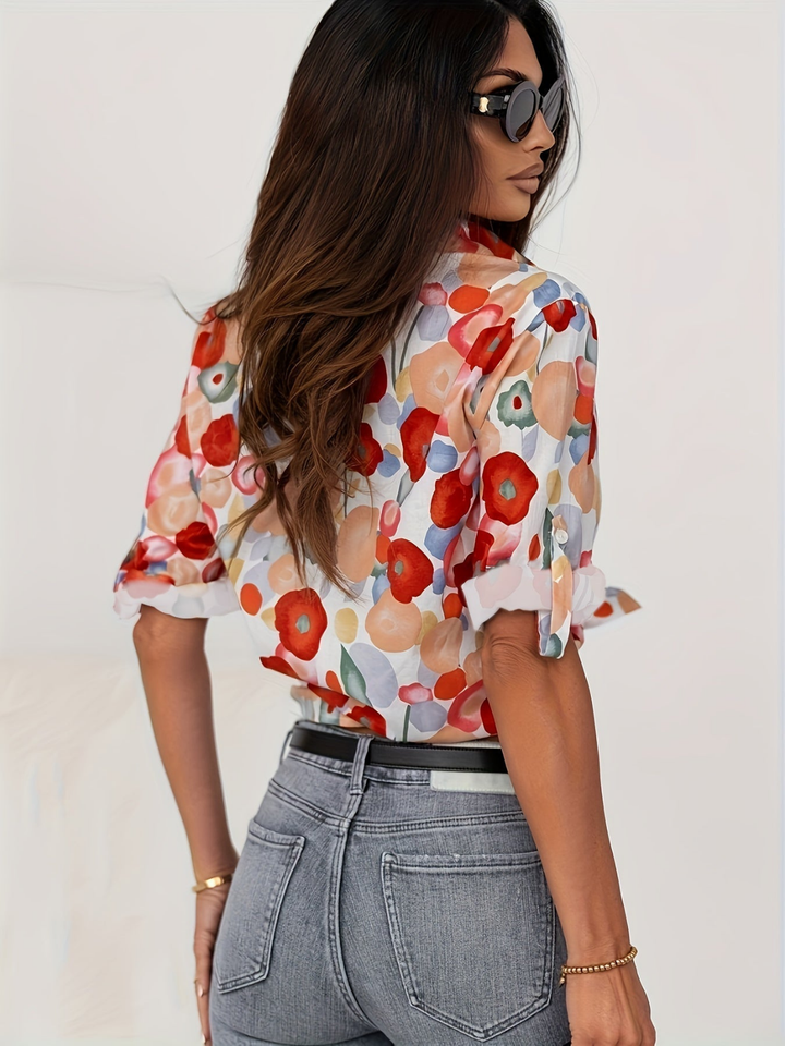 Bridget | Linen Floral Button-Down Blouse for Women