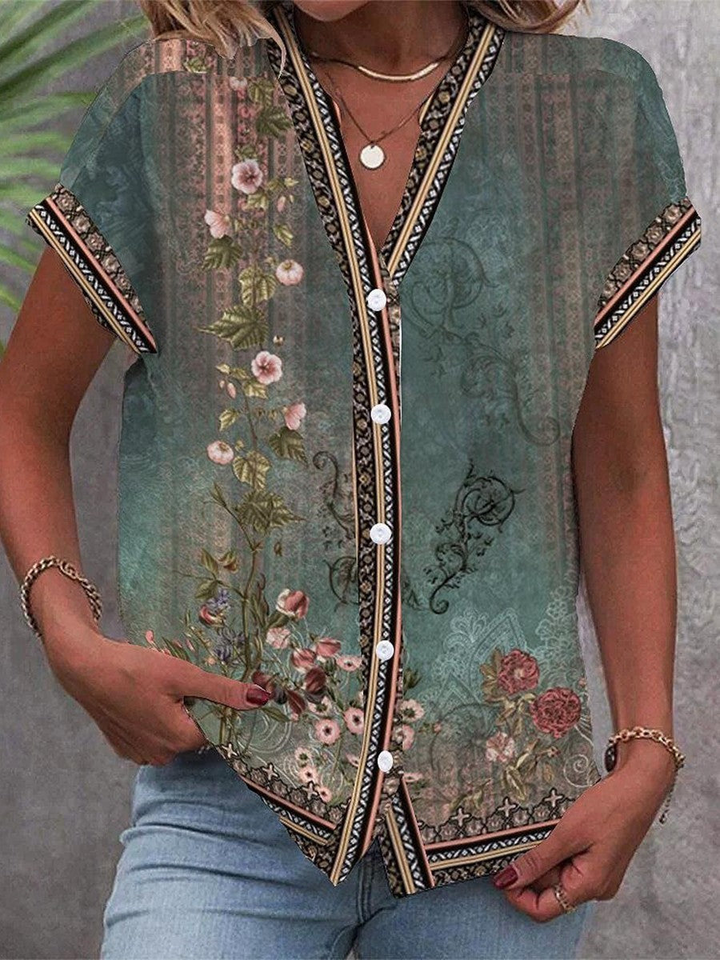 Hailey | Button-Down V-Neck Floral Blouse for Women