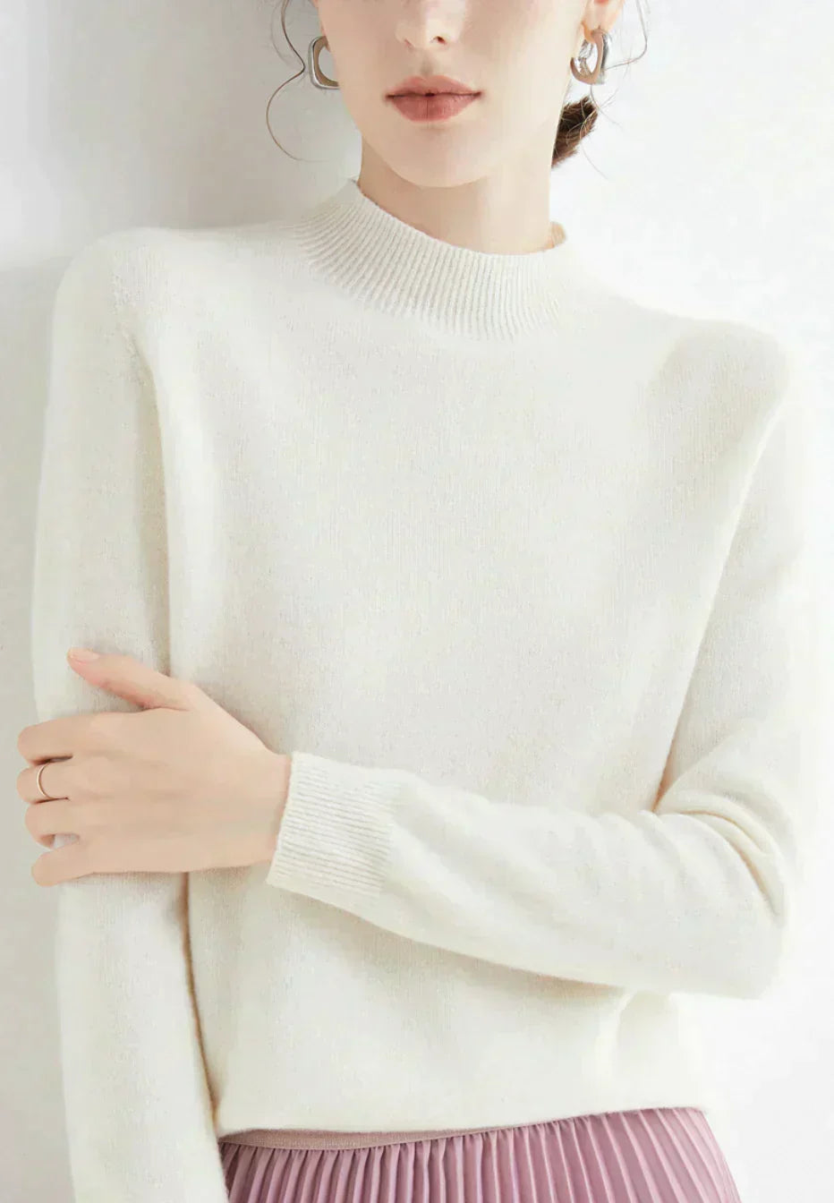 Women's Cashmere Mock Neck Sweater Long Sleeve Knit Pullover Winter
