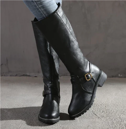 Women's Knee-High Boots Closed Toe Buckle Detail Casual Footwear