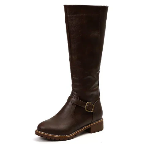 Women's Knee-High Boots Closed Toe Buckle Detail Casual Footwear