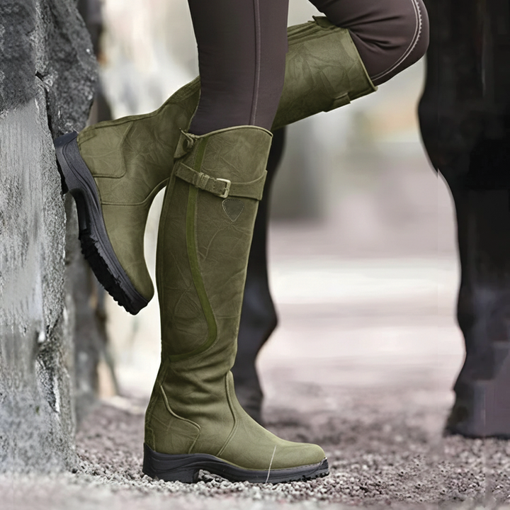 Leather Buckle Strap Knee High Riding Boots