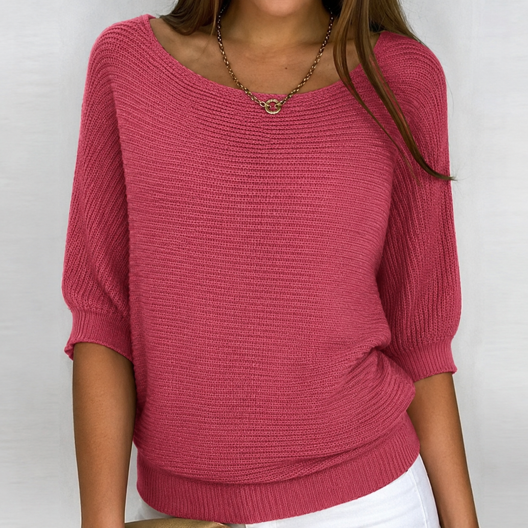Aurora | Cotton-Blend Ribbed Knit Three-Quarter Sleeves Sweater for Women