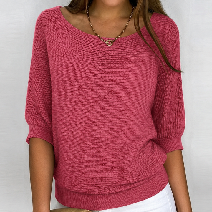 Aurora | Cotton-Blend Ribbed Knit Three-Quarter Sleeves Sweater for Women