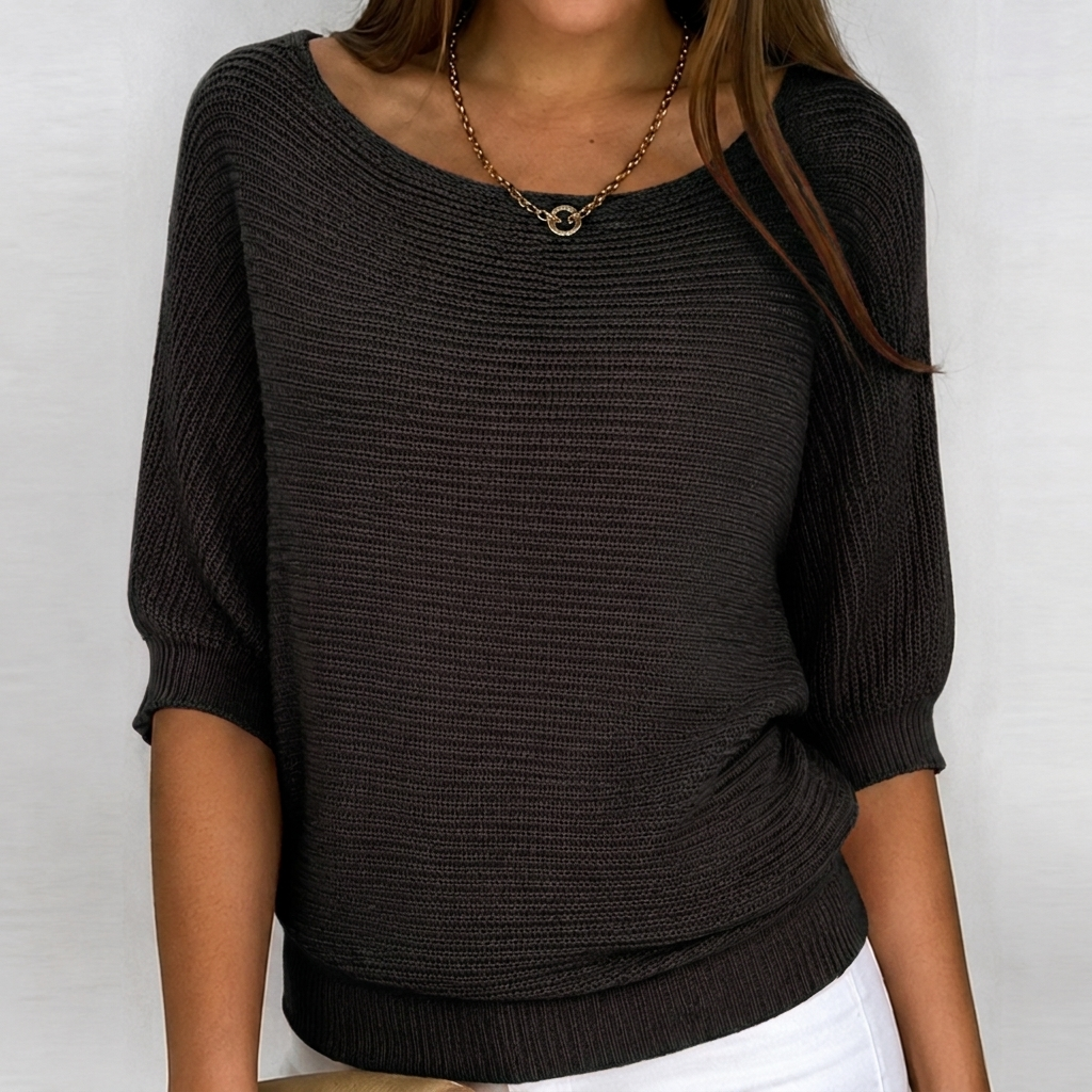 Aurora | Cotton-Blend Ribbed Knit Three-Quarter Sleeves Sweater for Women
