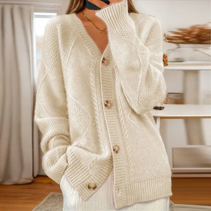 Women's Cable Knit Cardigan Button Front Long Sleeve V-Neck Sweater