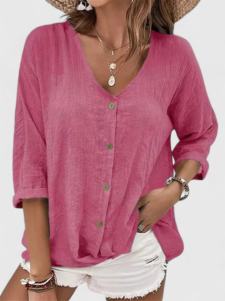 Aaliyah | V-Neck Button-Down Blouse for Women