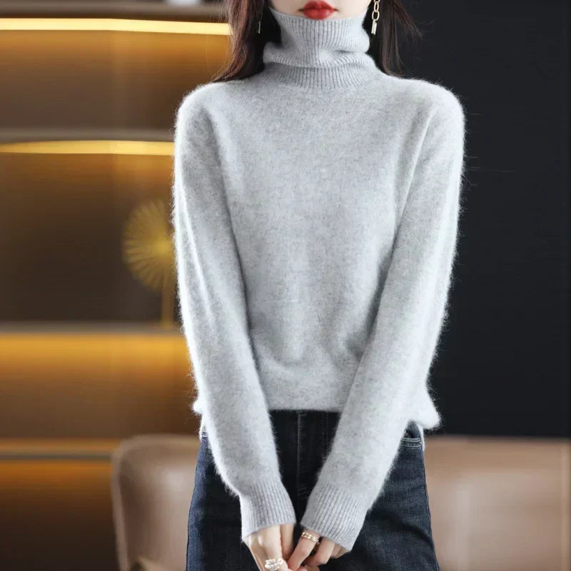 Women's Classic High Neck Sweater – Winter Turtleneck Knit Pullover