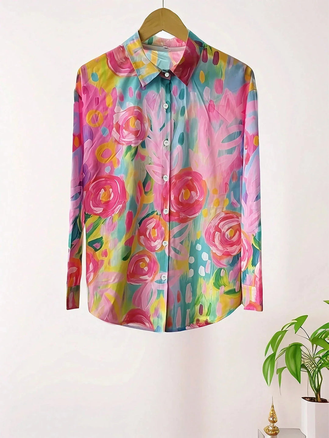 Brielle | Abstract Print Button-Down Blouse with Oversized Fit for Women
