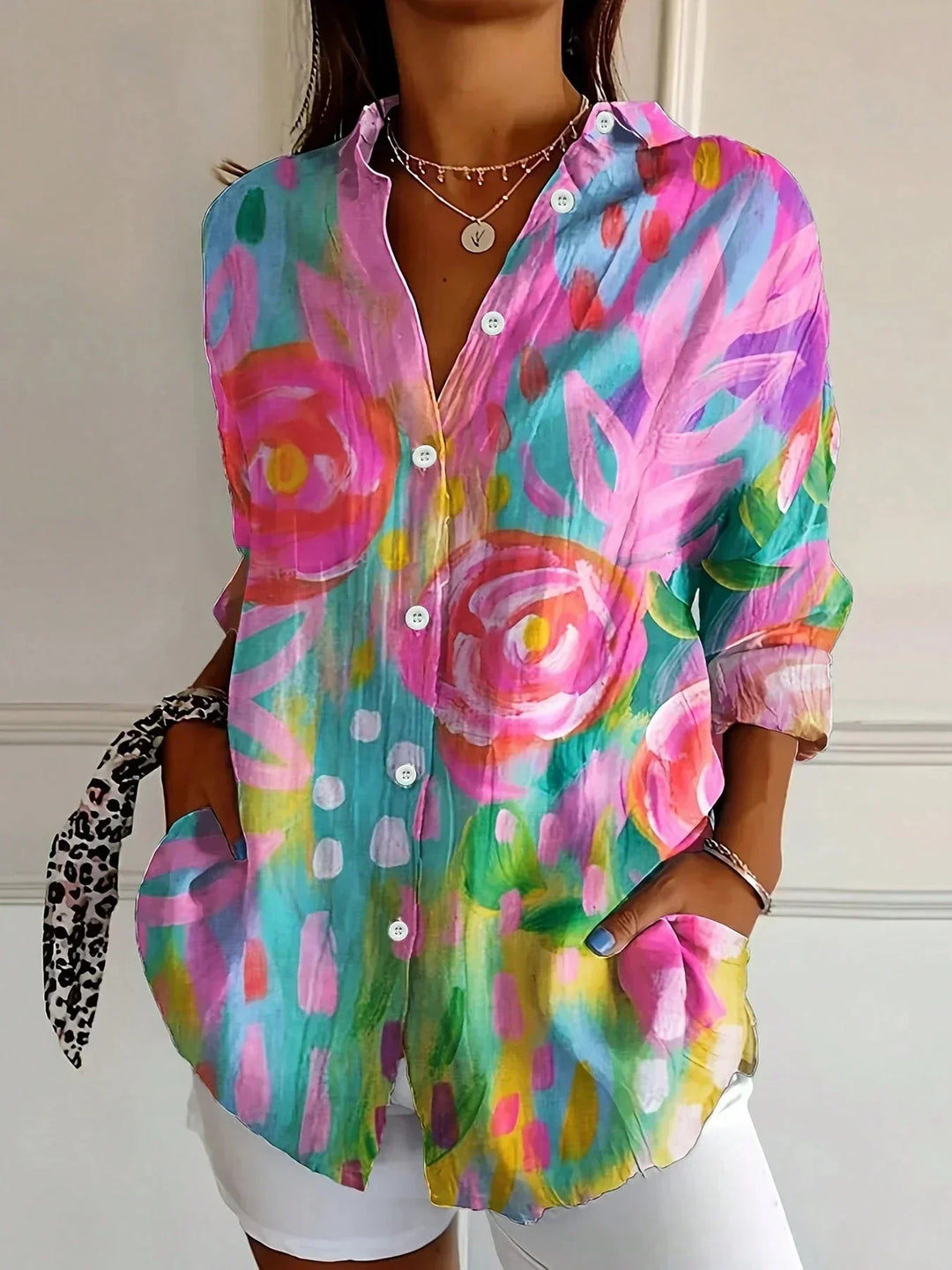 Brielle | Abstract Print Button-Down Blouse with Oversized Fit for Women