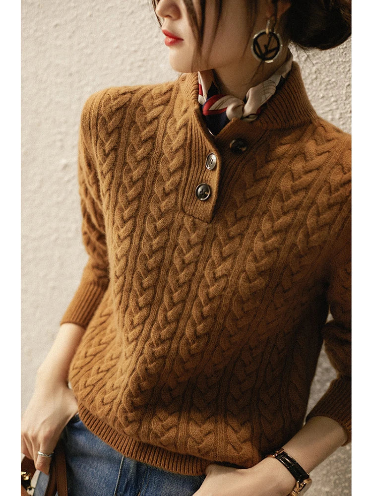 Nathalia | Button-Up Cable Knit Sweater for Women