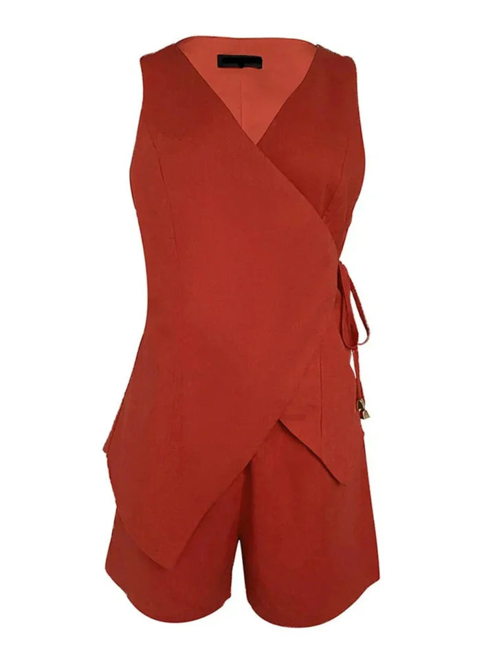 Lila Linen V-neck Top and Shorts Set