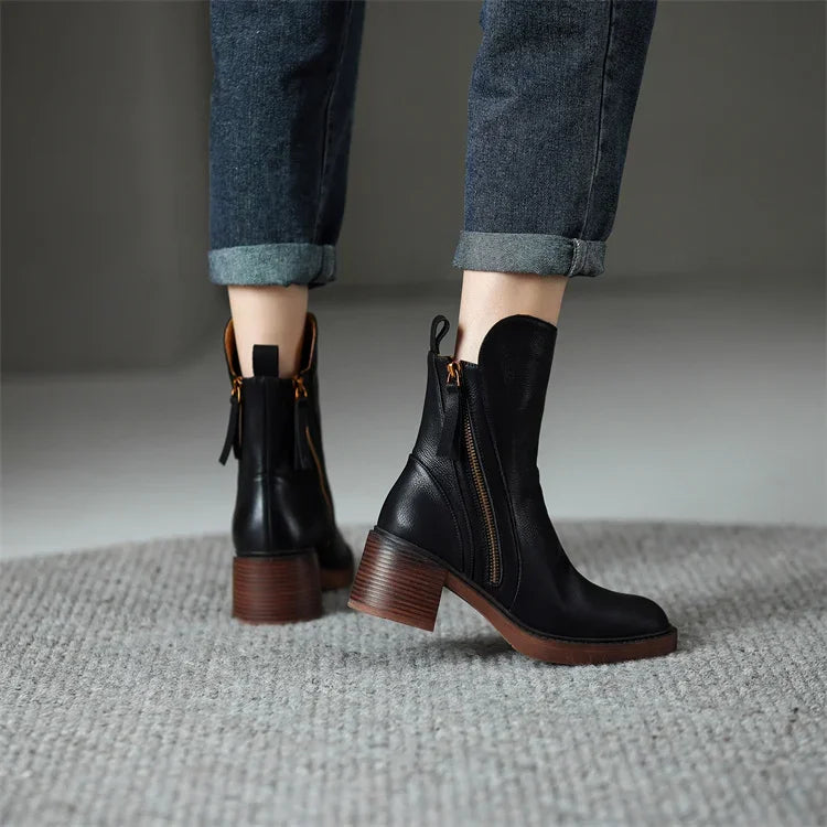 Women's Block Heel Zip-Up Ankle Boots