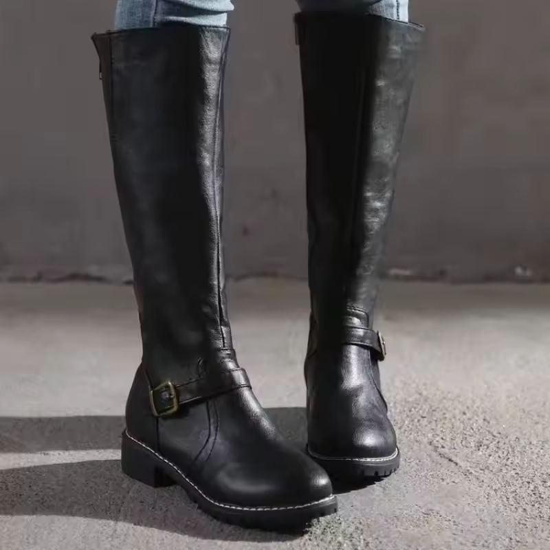 Women's Knee-High Boots Closed Toe Buckle Detail Casual Footwear