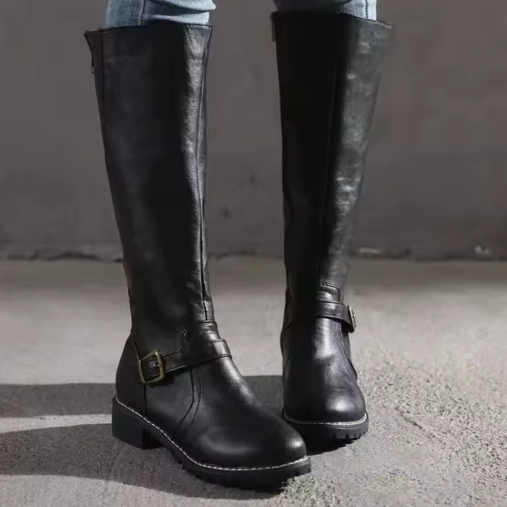 Women's Knee-High Boots Closed Toe Buckle Detail Casual Footwear