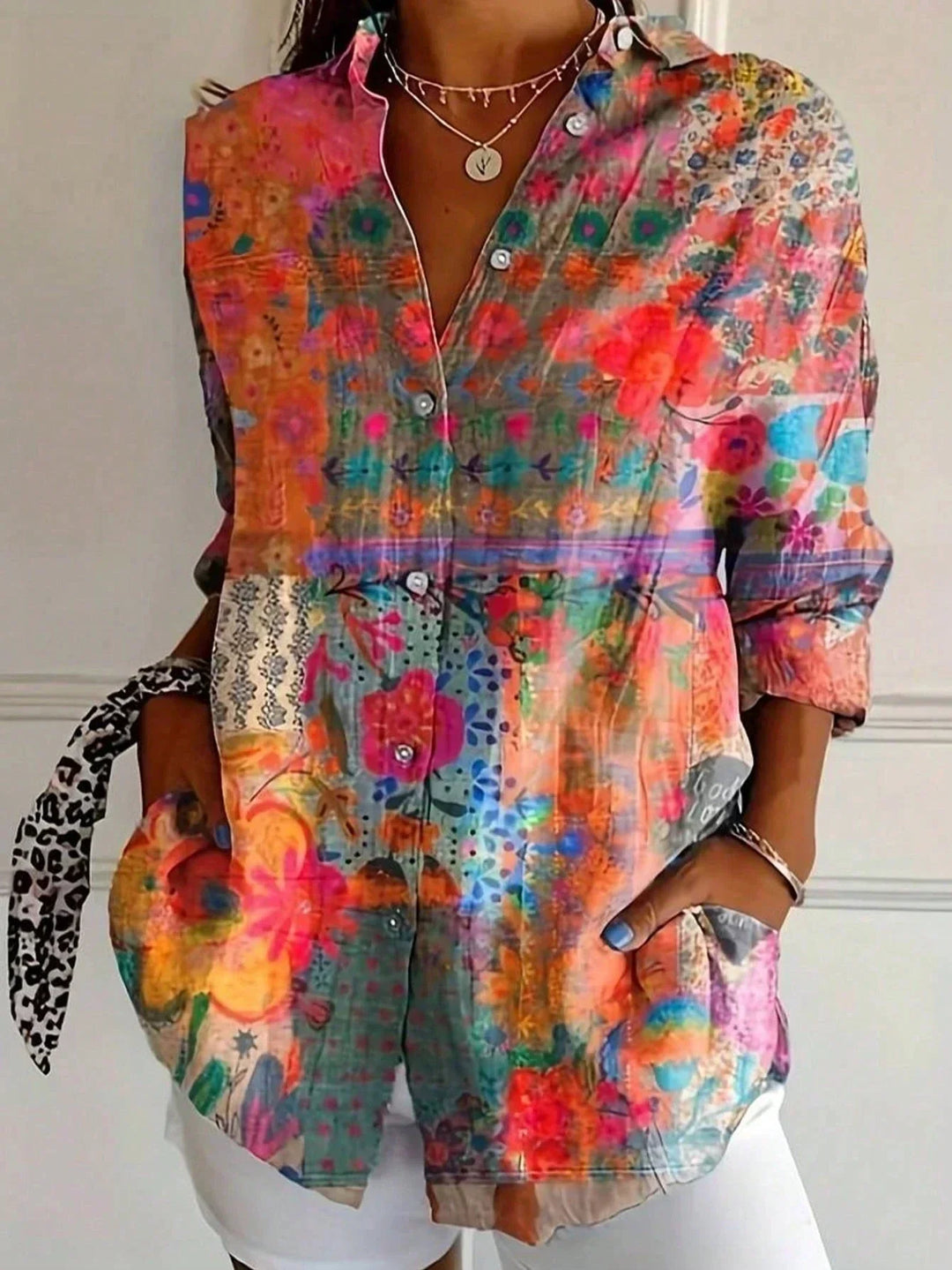 Brielle | Abstract Print Button-Down Blouse with Oversized Fit for Women