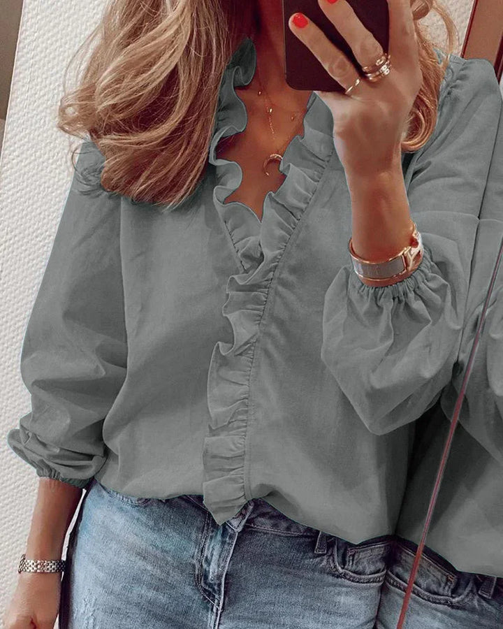Enola | Ruffle-Trim Button-Down Blouse for Women