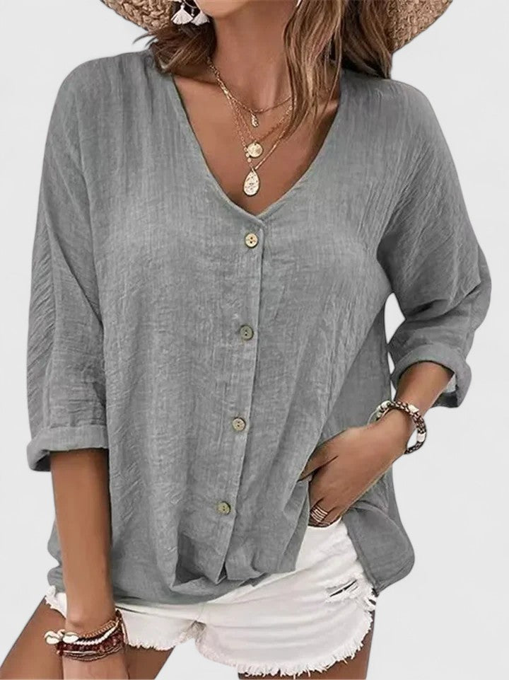 Aaliyah | V-Neck Button-Down Blouse for Women