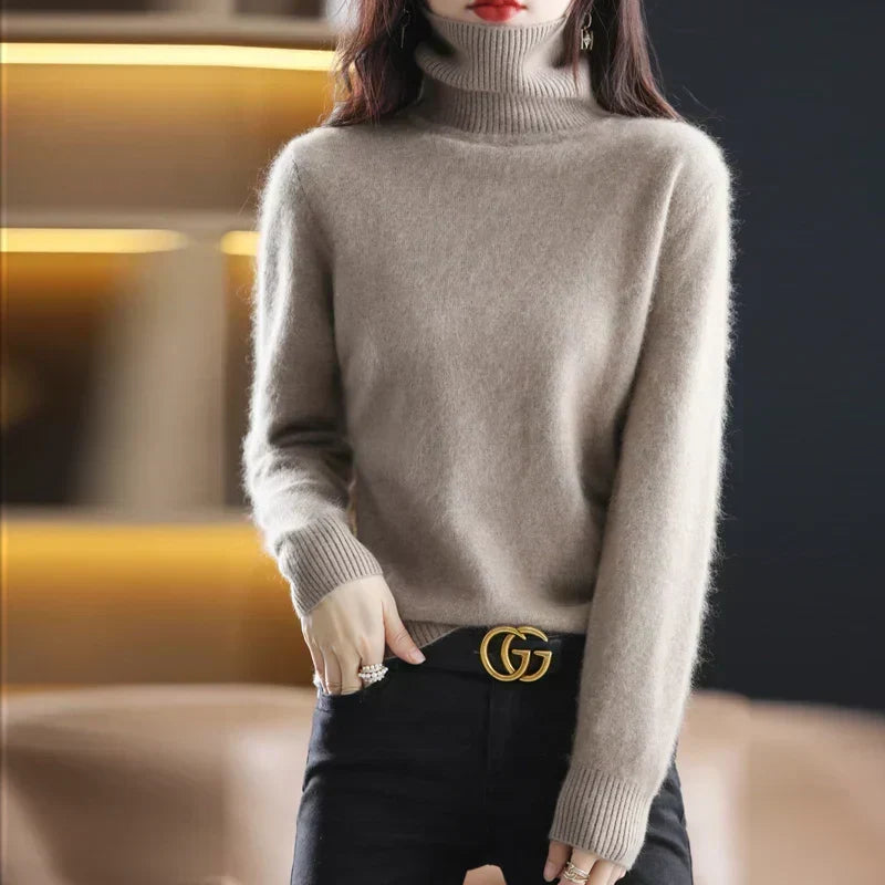 Women's Classic High Neck Sweater – Winter Turtleneck Knit Pullover