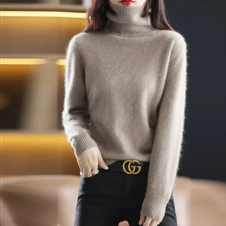 Women's Classic High Neck Sweater – Winter Turtleneck Knit Pullover