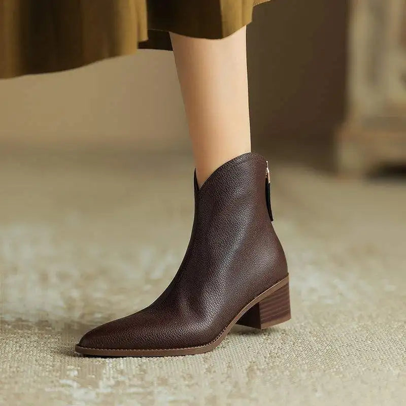 Women's Ankle Boots Slip-On Pointed Heel Design Casual Footwear