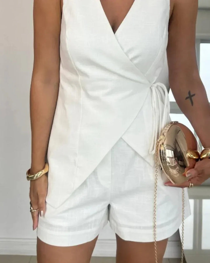 Lila Linen V-neck Top and Shorts Set