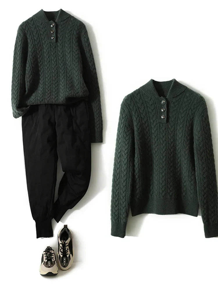 Nathalia | Button-Up Cable Knit Sweater for Women