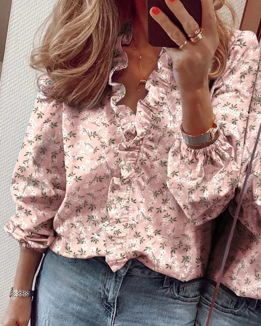 Enola | Ruffle-Trim Button-Down Blouse for Women