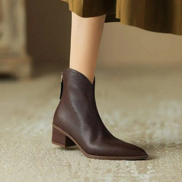 Women's Ankle Boots Slip-On Pointed Heel Design Casual Footwear