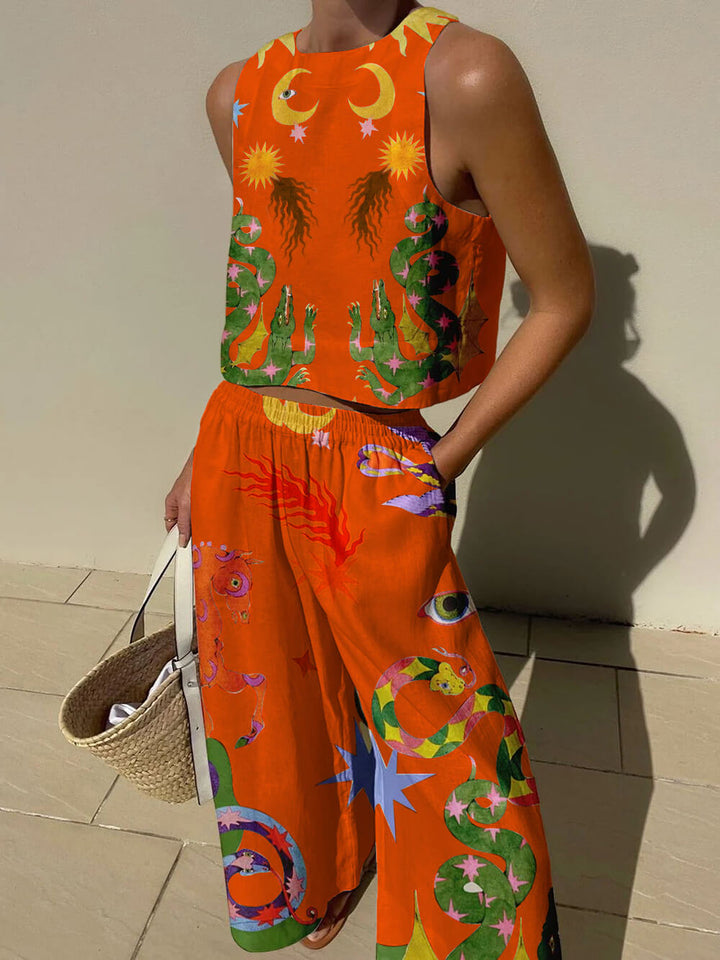 Isabella Print Tank and Pocketed Pants Set