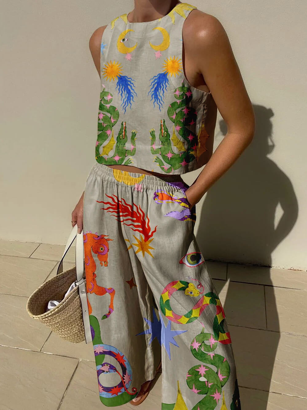 Isabella Print Tank and Pocketed Pants Set