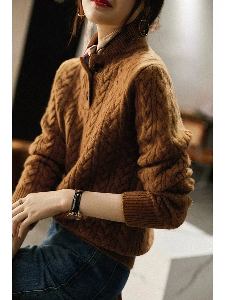 Nathalia | Button-Up Cable Knit Sweater for Women